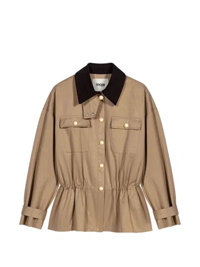 Maje Gapiri Contrast Collar 2-in-1 Trench Coat In Brown