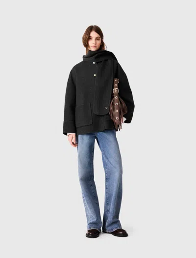 Maje Coat With Removable Scarf In Grey