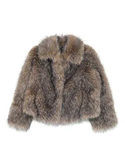 Maje Collared Faux-fur Coat In Brown