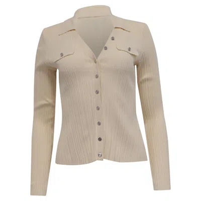 Maje Collared Ribbed-knit Cardigan In Cream Viscose In Neutral