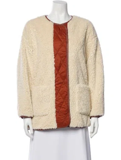 Pre-owned Maje Colorblock Pattern Faux Fur Jacket In Neutral