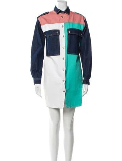 Pre-owned Maje Colorblock Pattern Mini Dress In Blue