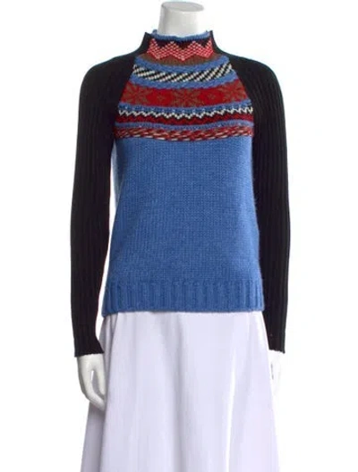 Pre-owned Maje Colorblock Pattern Mock Neck Sweater In Blue