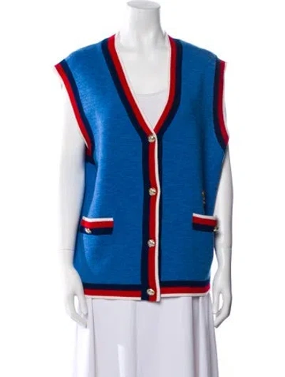 Pre-owned Maje Colorblock Pattern V-neck Sweater In Blue