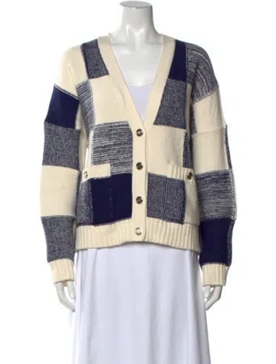 Pre-owned Maje Colorblock Pattern V-neck Sweater In Blue/neutrals