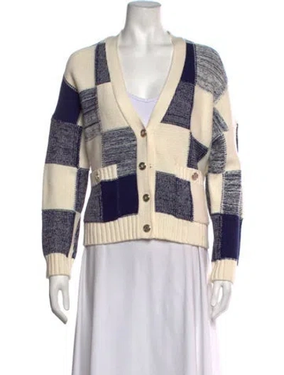 Pre-owned Maje Colorblock Pattern V-neck Sweater W/ Tags In Blue