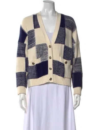 Pre-owned Maje Colorblock Pattern V-neck Sweater In White