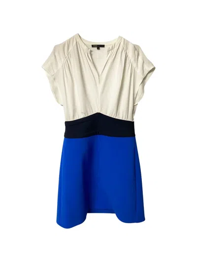 Pre-owned Maje Colour Block Belt Dress In Blue