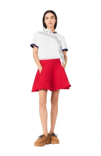 Maje Compact Knit Short Skirt In Red