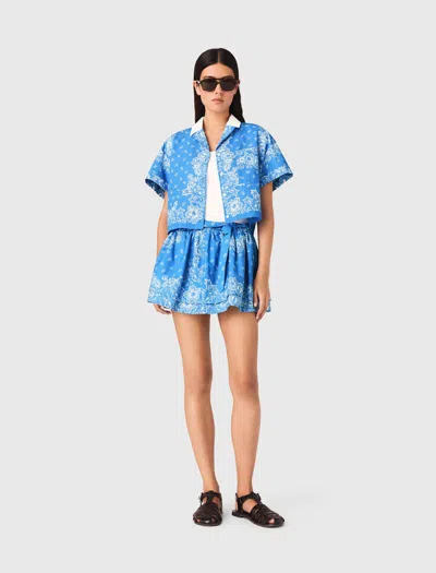 Maje Contrast Collar Printed Shirt In Blue