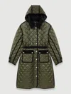 Maje Contrast Quilted Puffer Jacket In Kaki