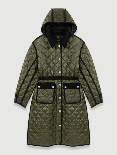 Maje Contrast Quilted Puffer Jacket In Kaki