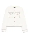 Maje Womens Ecru Topstitched Flap-pocket Cotton-blend Jacket In White