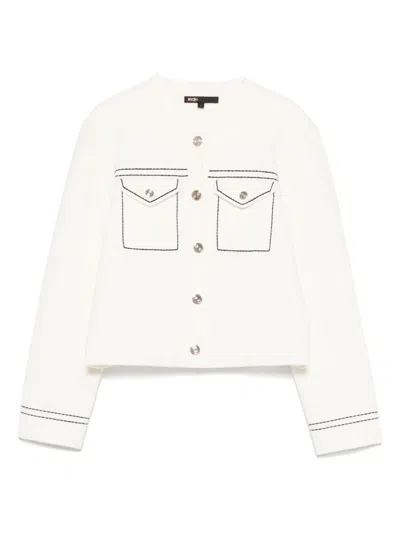 Maje Contrast-stitch Cardigan In White