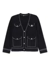 Maje Womens Navy V-neck Contrast-stitched Knitted Cardigan In Blue