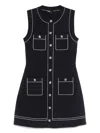 Maje Womens Navy Topstitched Patch-pocket Cotton-blend Mini Dress In Black