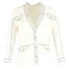 Maje Contrast-stitching Buttoned Cardigan In Cream Cotton In White
