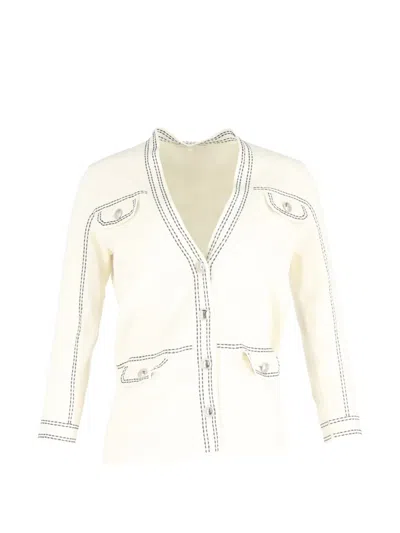Pre-owned Maje Contrast-stitching Cardigan In Neutral