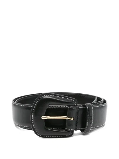 Maje Contrast-stitching Leather Belt In Black