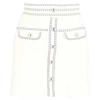 Maje Contrast-stitching Mini Skirt In Cream Cotton In White