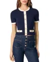 Maje Womens Short-sleeved Contrast-trim Knitted Cardigan Bleus In Navy Ecru