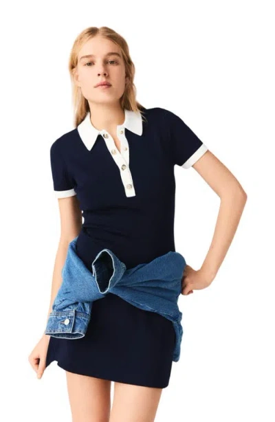 Maje Contrast-trim Polo Dress In Blue