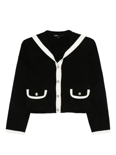 Maje Contrast-trimmed Pocket Cardigan In Black