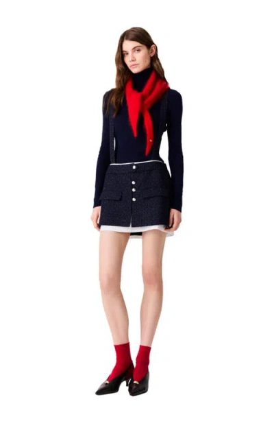 Maje Contrast Tweed Shorts In Navy