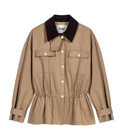 Maje Contrast-collar Trench Coat In Brown