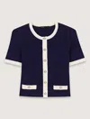 Maje Contrasting Cropped Cardigan In Navy / Ecru