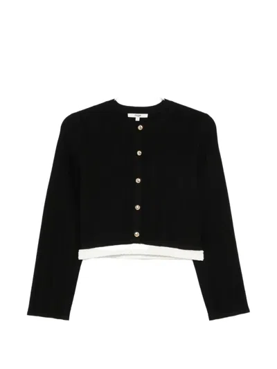 Maje Contrast-trim Button-up Cardigan In Black