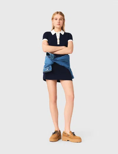 Maje Contrast-trim Polo Dress In Blue