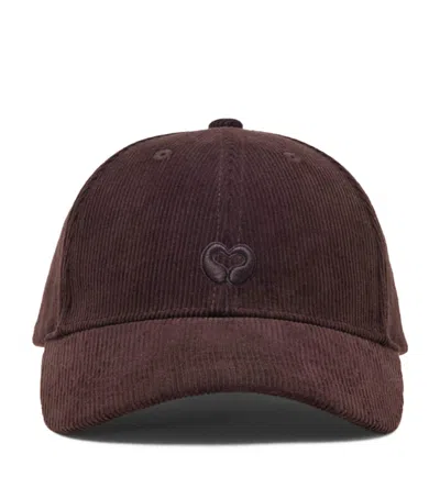 Maje Corduroy Logo Baseball Cap In Brown