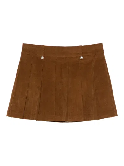 Maje Corduroy Pleated Mini Skirt In Brown