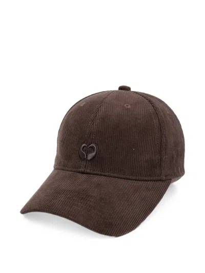 Maje Corduroy-effect Heart-patch Cap In Brown
