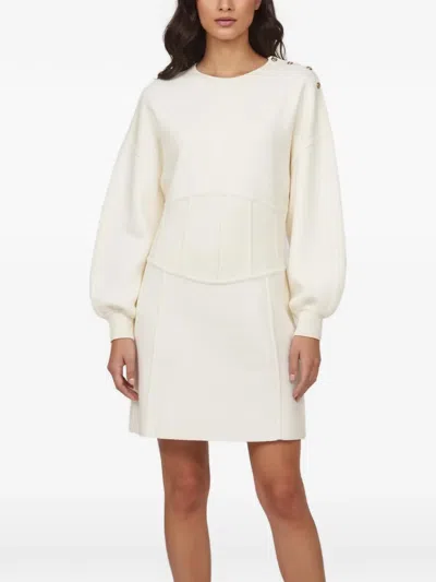 Pre-owned Maje Corset-effect Knit Mini Dress In Neutrals