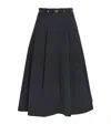 Maje Cotton-blend Belted Midi Skirt In Blue