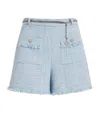 Maje Cotton-blend Belted Tweed Shorts In Blue