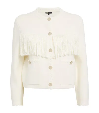 MAJE COTTON-BLEND FRINGED CARDIGAN