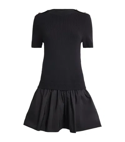 Maje Cotton-blend Rib Knit And Taffeta Mini Dress In Black