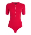 Maje Womens Red Ribbed-knit Slim-fit Stretch Cotton-blend Bodysuit In Red
