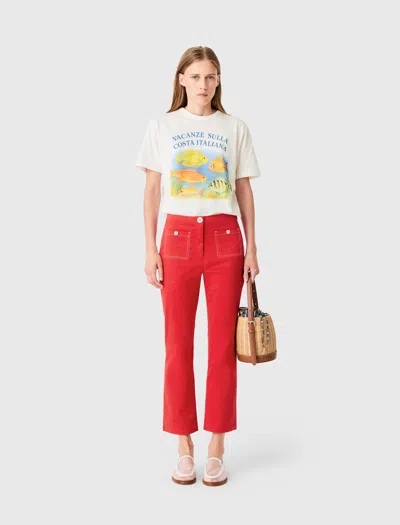 Maje Cotton Capri Trousers In Red
