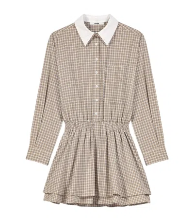 Maje Cotton Check Mini Shirt Dress In Beige