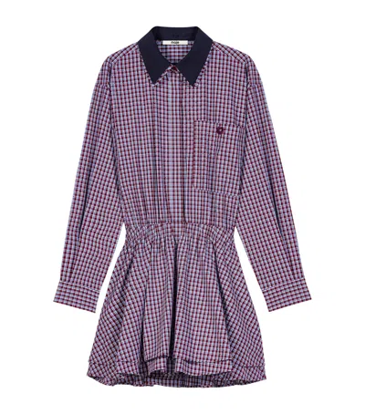 Maje Cotton Check Mini Shirt Dress In Red
