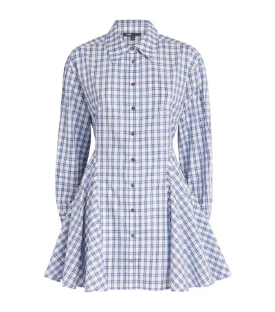 Maje Cotton Check Rhinestone Mini Shirt Dress In White