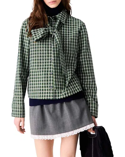 Maje Cotton Check Rhinestone Shirt In Green