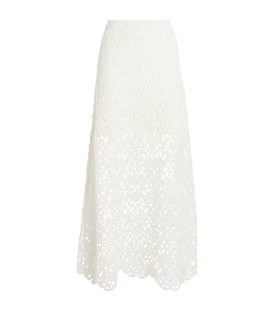 Maje Cotton Crochet Maxi Skirt In White