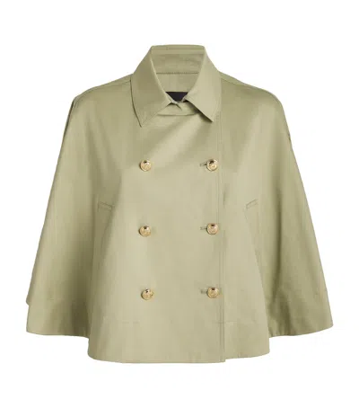 Maje Cotton Cropped Trench Coat In Green