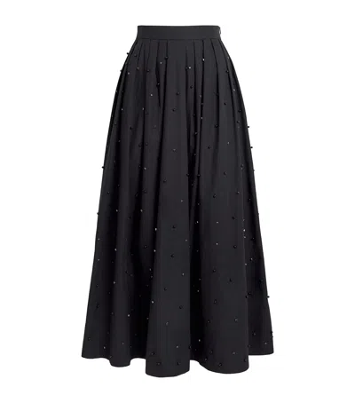 Maje Cotton Embellished Midi Skirt In Black