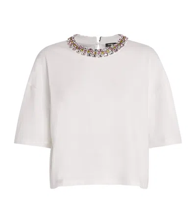 Maje Cotton Embellished-neck T-shirt In White